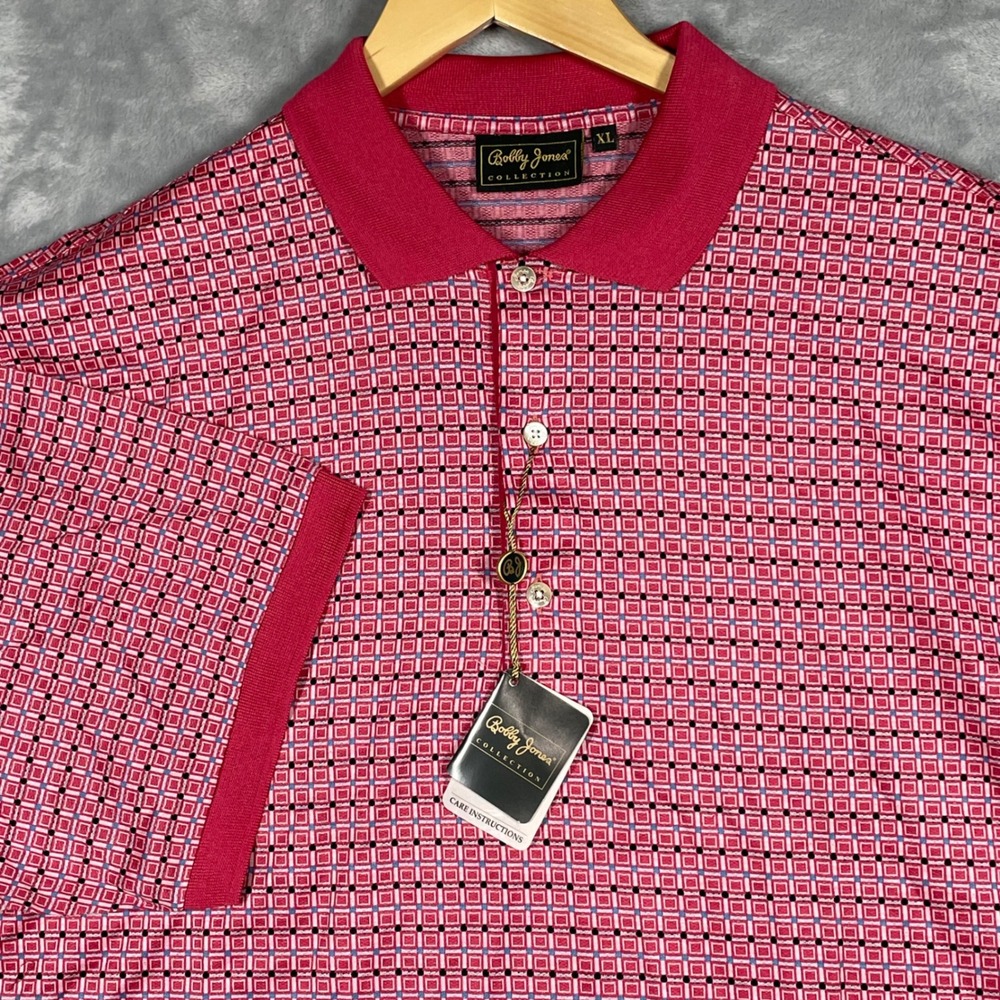 Bobby Jones Collection Mens XL Polo Shirt Pink Geometric Made in Italy NEW $175